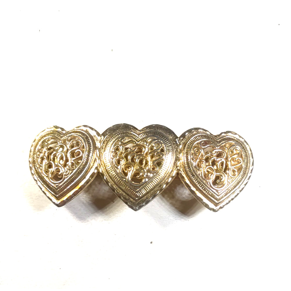 Hair Barrette Tension Clip Gold Tone Filagree Hearts Romantic